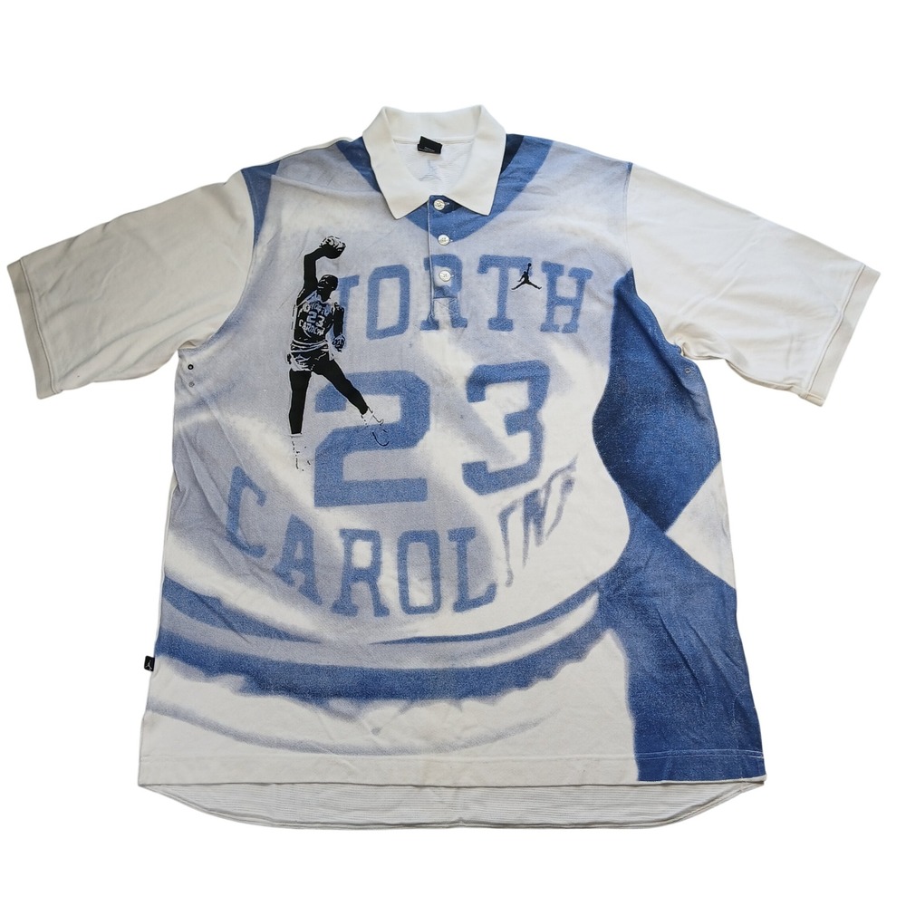 Jordan Polo Shirt Mens 4XL White Blue North Carolina 23 MJ Graphic Good Vintage